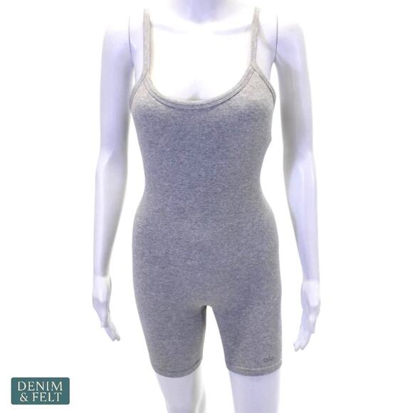 Alo Yoga Seamless Ribbed Mellow Onesie Athletic Heather Grey Bodysuit Romper S - Picture 3 of 16